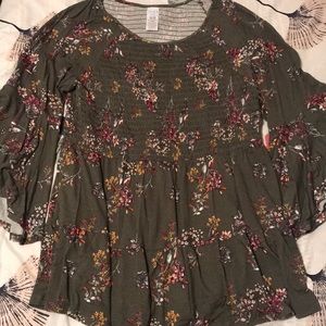 Floral Boho Tunic Blouse Flared Sleeve
